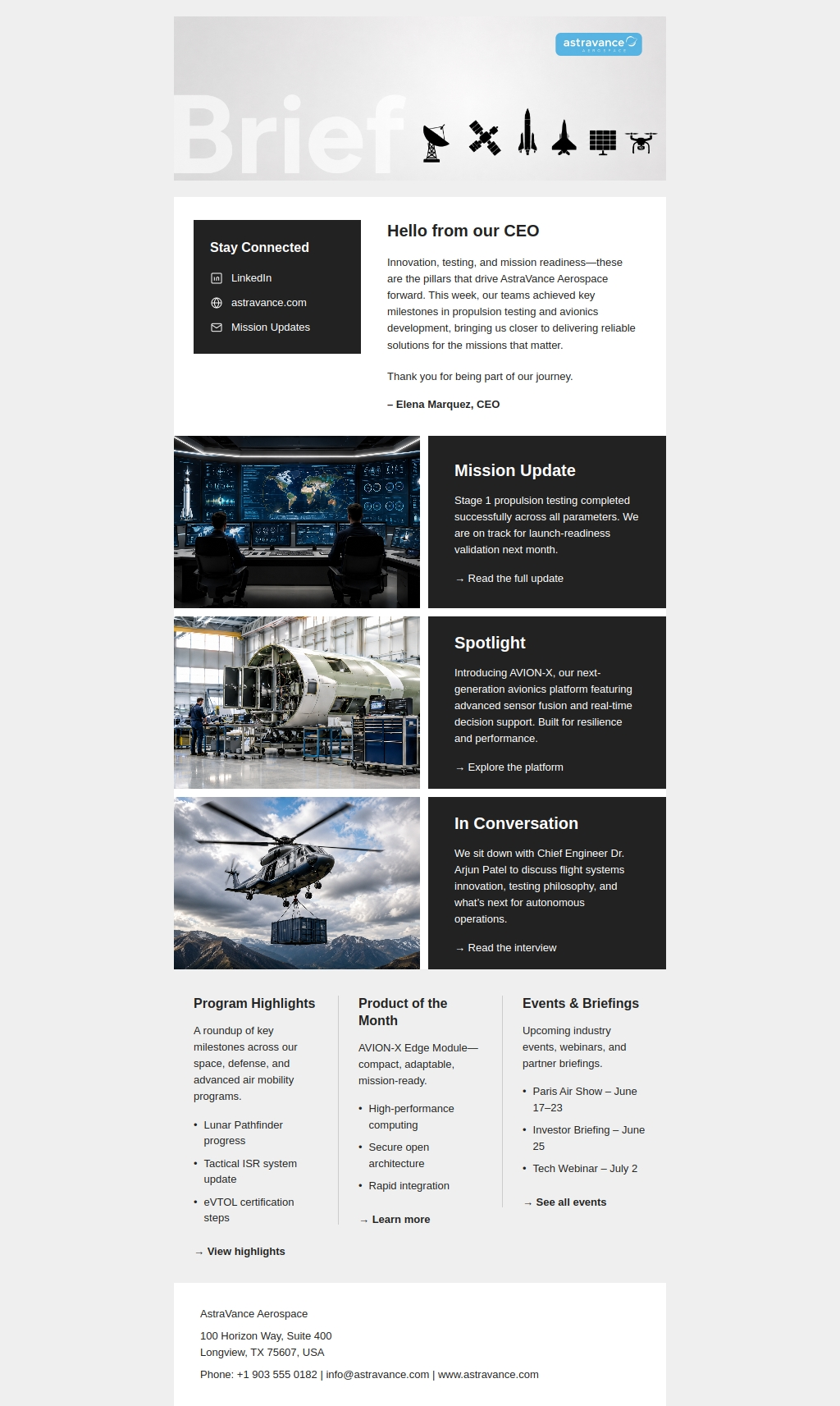 Astravance newsletter design by lekoj studio - desktop version